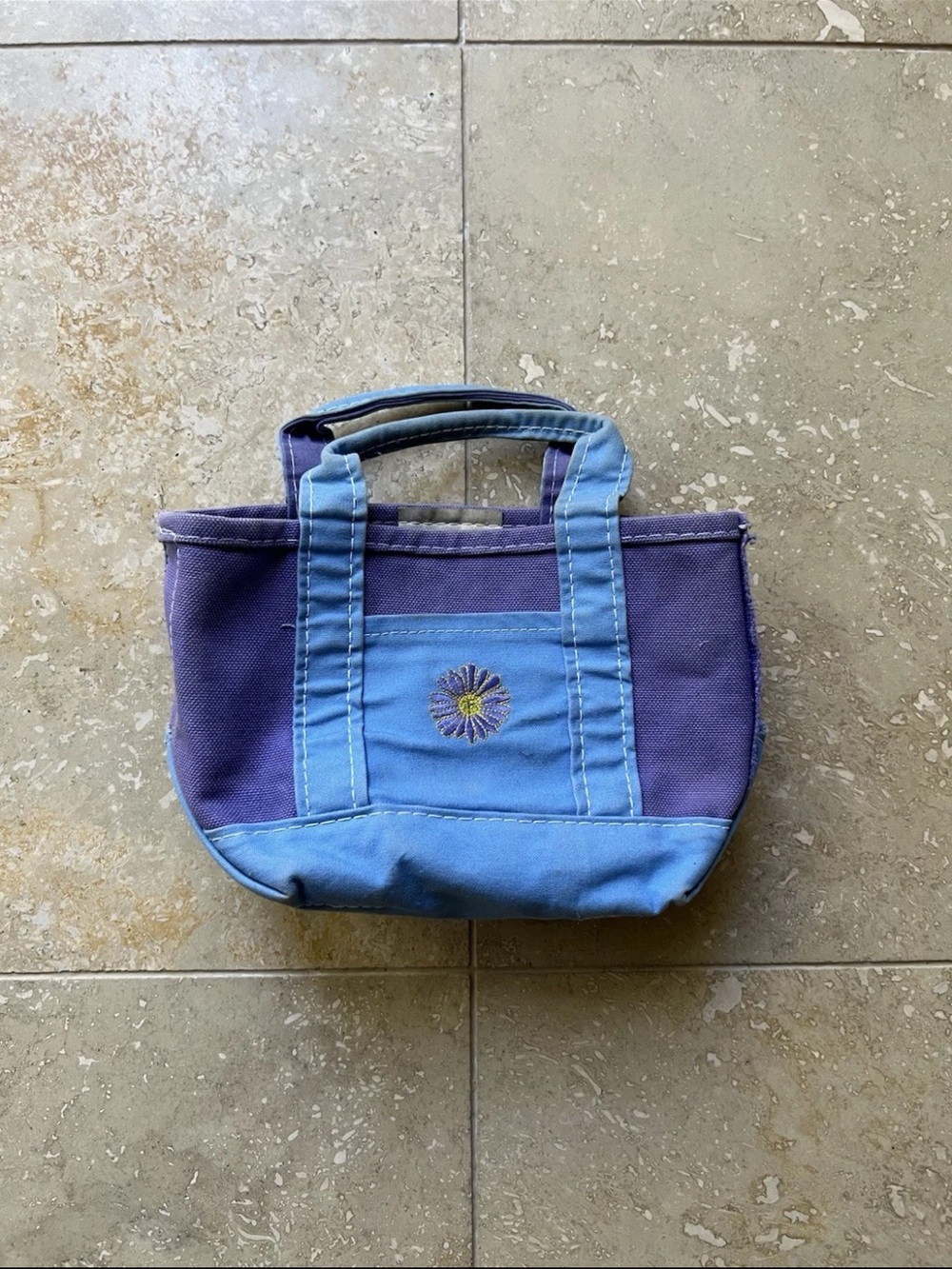 VTG LL Bean Mini Floral Purple Blue Mini Boat and Tote Bag